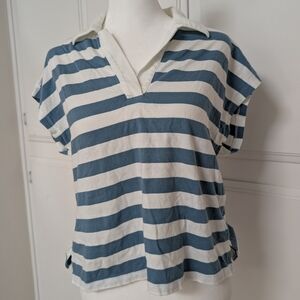 ✨ Madewell Blue White Striped Collared Short Sleeve Top – Size Small ✨